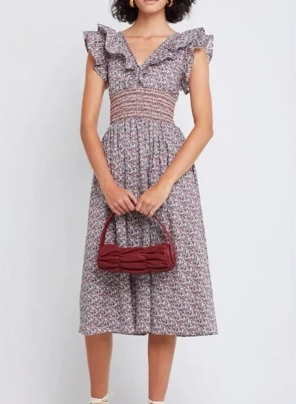 Anthropologie Floral Midi Dress in Lavender and Dusty Rose